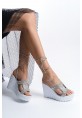 Ember Gümüş Cilt Boncuk İşlemeli Sandalet