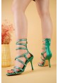 Yuray Yeşil Mavisi Saten Topuklu Ayakkabı