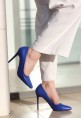 Hillar Saks Mavisi Cilt Stiletto Ayakkabı